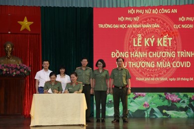 Hội Phụ nữ Trường Đại học An ninh nhân dân tổ chức Lễ ký Giao ước đồng hành Chương trình “Yêu thương mùa Covid” và Báo cáo chuyên đề  “Sức khỏe, vẻ đẹp, sự tinh tế của phụ nữ và Chăm sóc sức khỏe hậu Covid”