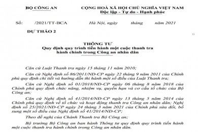 Dự thảo Thông tư quy định quy trình tiến hành một cuộc thanh tra hành chính trong Công an nhân dân