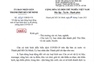 CV v/v tiếp tục tạp dừng hoạt động một số loại hình dịch vụ để phòng, chống dịch COVID-19