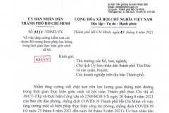 Công văn 2796/UBND-VX ngày 21/8/2021 của Ủy ban Nhân dân Thành phố Hồ Chí Minh 