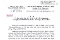 Chỉ thị 11/CT-UBND ngày 22/8/2021 của Ủy ban Nhân dân Thành phố Hồ Chí Minh 